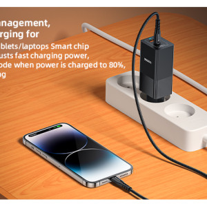 YC73 65W Fast Charging USB & Type-C Dual Ports PC Fireproof GaN European Specification Charger