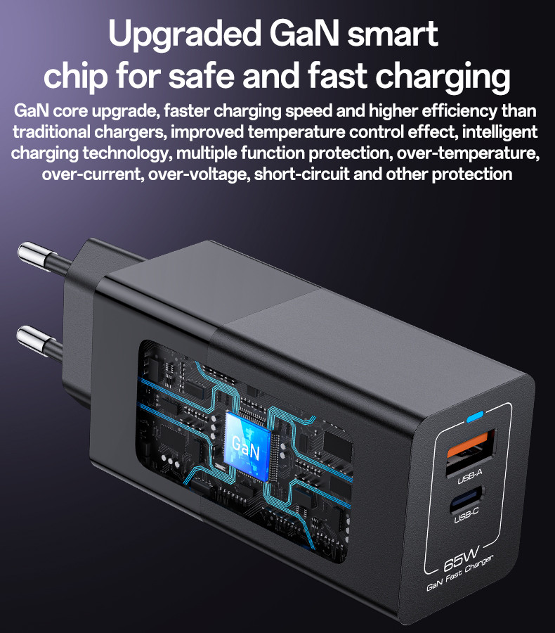 YC73 EU 65W Fast Charging Wall Charger(USB+TC) Details