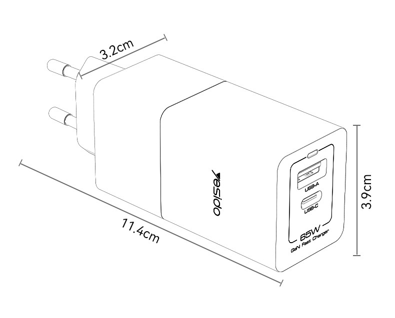 YC73 EU 65W Fast Charging Wall Charger(USB+TC) Details