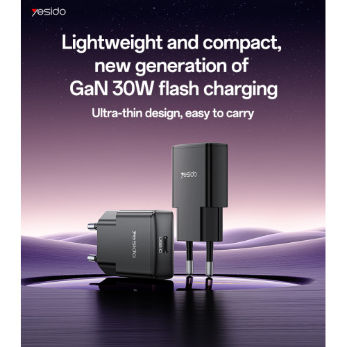 YC74 Type-C Port PD30W Fast Charging Multiple Protections GaN European Ultra-thin Charger
