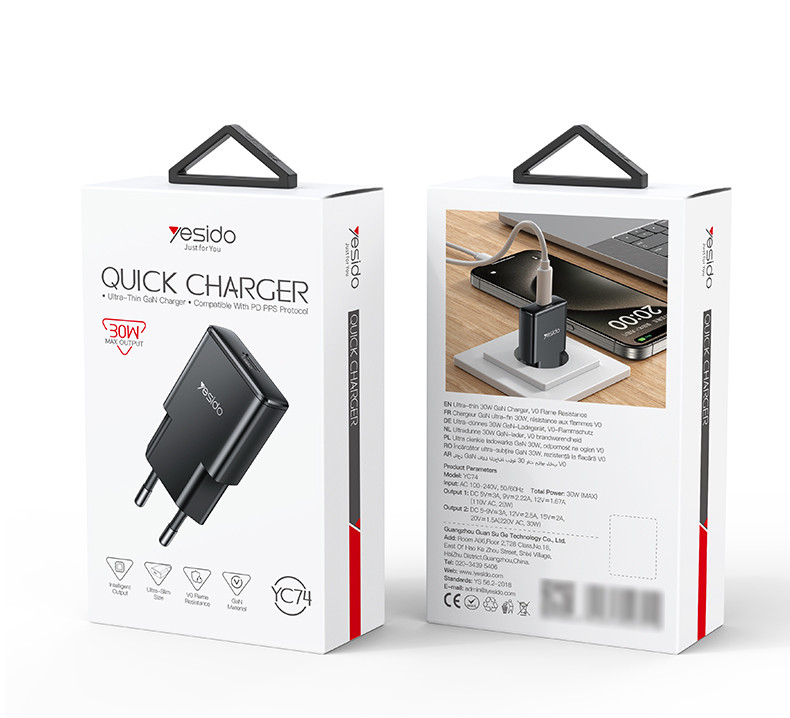 YC74 EU 30W GaN Fast Charging Ultra-thin Charger(TC) Packaging