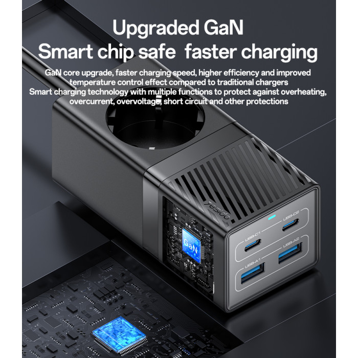 MC36 AC&2*TC&2*USB 5 In 1 European Standard Fireproof PC 65W+2500W GaN Fast Charging Power Socket