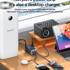 MC37 AC&2*Type-C&2*USB 6 In 1 UK Standard Fireproof PC 40W+2500W GaN Fast Charging Power Socket