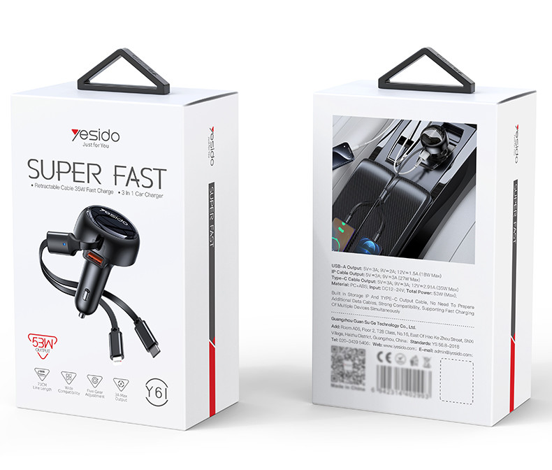 Y61 53W Fast Charging Car Charger Packaging