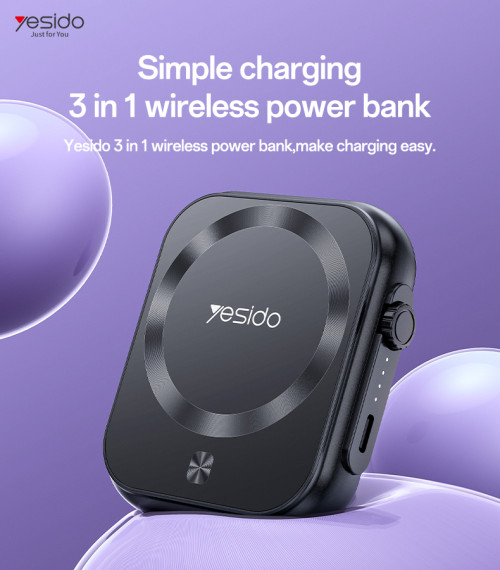 YP59 5000mAh PD20W Fast Charging Earphone&Smart Watch 3 in 1 15W Wireless Charging Power Bank