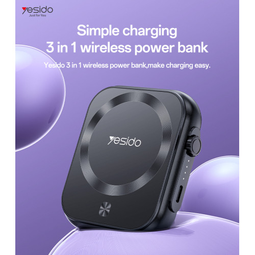 YP59 5000mAh PD20W Fast Charging Earphone&Smart Watch 3 in 1 15W Wireless Charging Power Bank