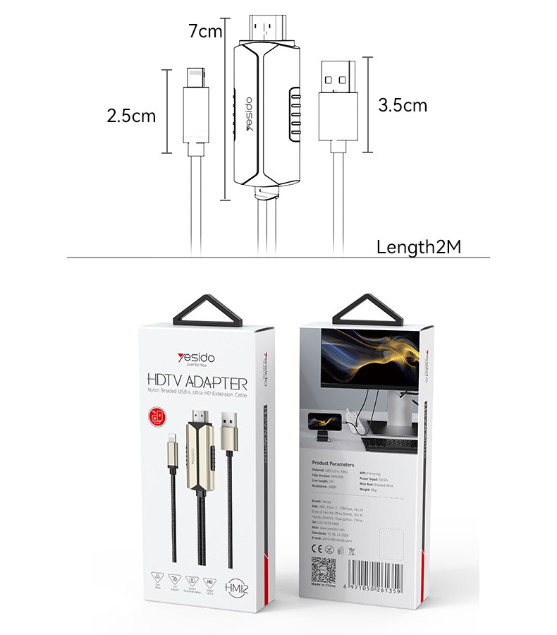 Yesido HM12 1080P Lightning to HDMI Cable Packaging