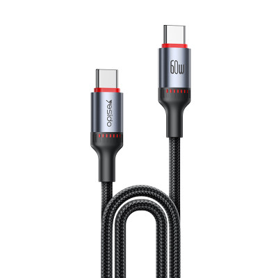 CA183 2M PD60W Fast Charging Type-C To Type-C 48-Strand Braided Cable Power LED Light Data Cable