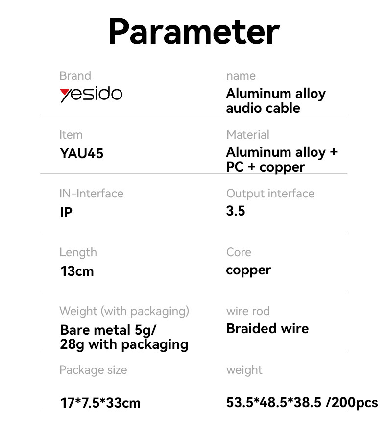 YAU45 IP to 3.5mm Audio Adapter Parameter