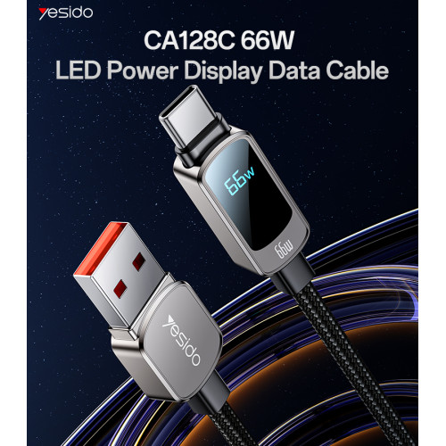 CA128C USB To TC 66W Fast Charging Zinc Alloy Suppport Tablet Charging LED Power Display Data Cable