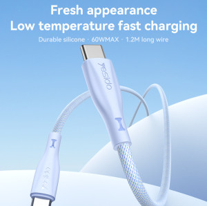 CA168 1.2M 60W Fast Charging Type-C To Type-C Tricolor Choose Freely Durable Silicone Data Cable