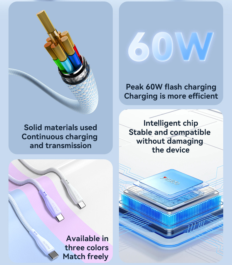 CA168 1.2M Type-C To Type-C 60W Fast Charging Data Cable Details