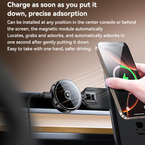 C316 360 Adjustment Flexible Memory Alloy 15W Max Wireless Fast Charging Magnetic Car Phone Holder