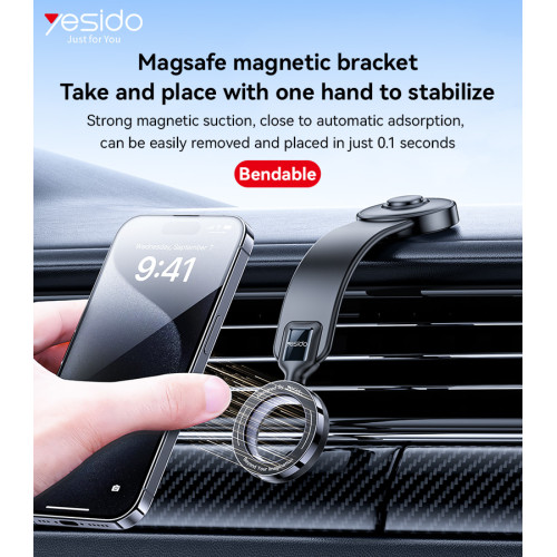 C217 360 Rotation Memory Alloy Bendable Strong Suction Force Magnetic Phone Holder