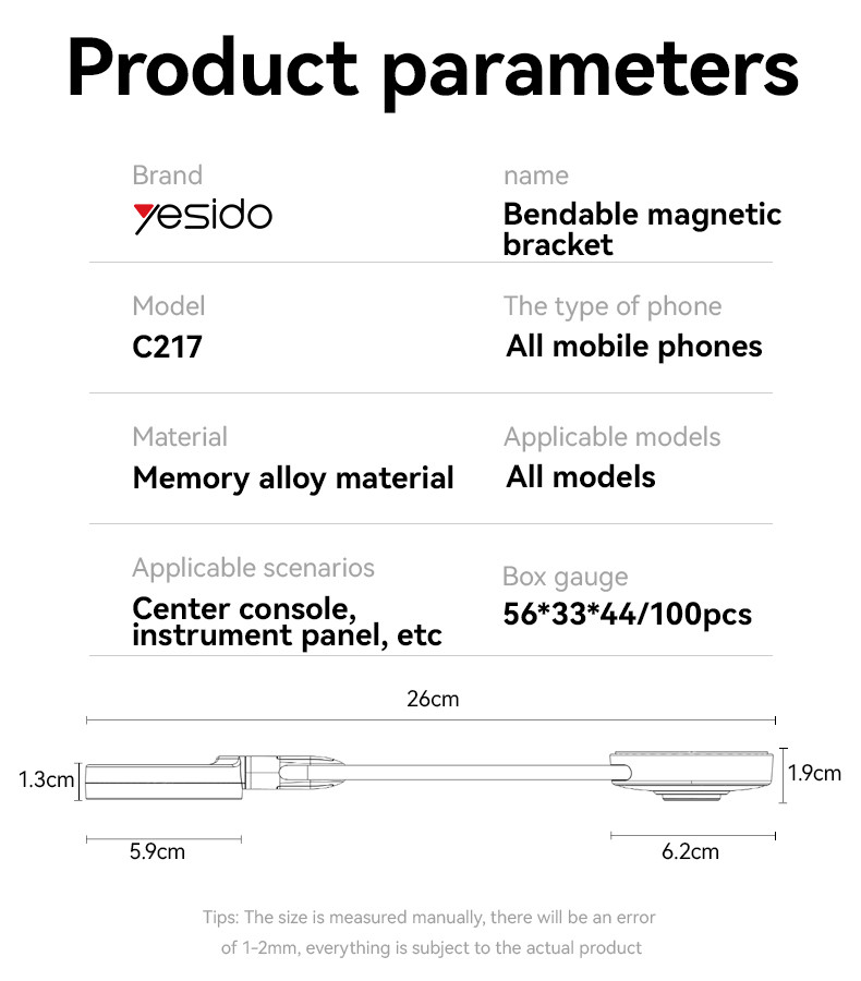 Yesido C217 Bendable Magnetic Phone Holder Parameter