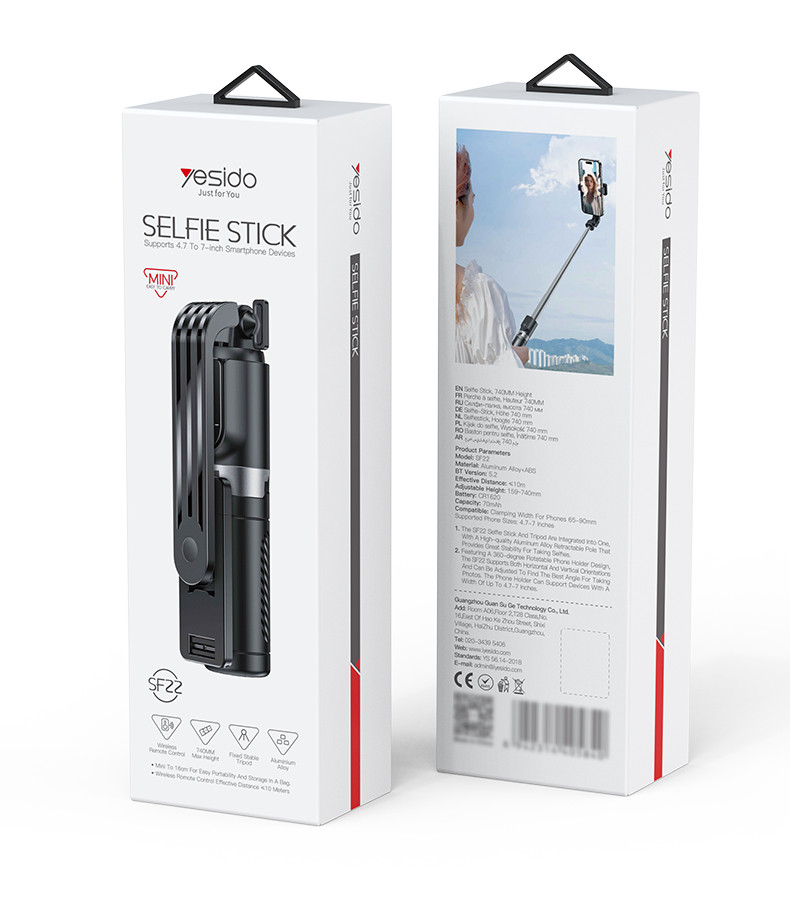 Yesido SF22 Mini Telescopic Selfie Stick Packaging