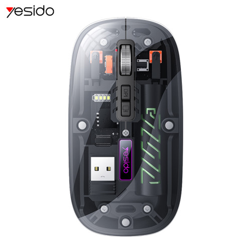 KB29 Mute Button Dual-mode Connection Ergonomic Design Crystal Transparent 2.4G+BT Wireless Mouse