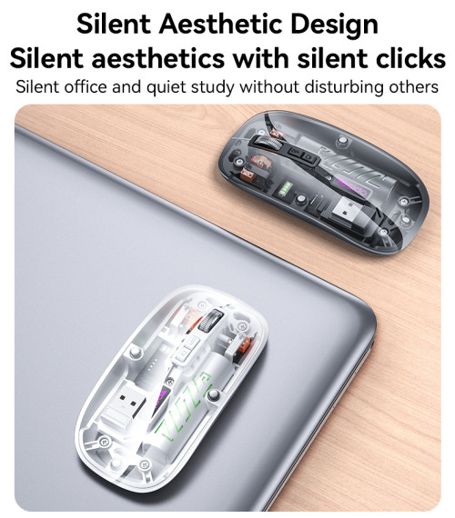 KB29 Mute Button Dual-mode Connection Ergonomic Design Crystal Transparent 2.4G+BT Wireless Mouse