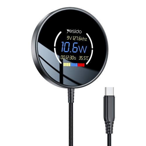 DS28 1.2m Long Cable 15W Fast Charging Dynamic Digital Display Magnetic Wireless Charger