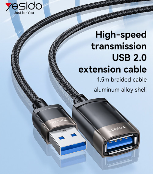 GS26 1.5M Braided Cable Aluminum Alloy High-speed Transmission USB 2.0 Extension Cable