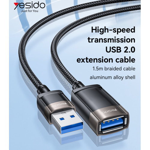 GS26 1.5M Braided Cable Aluminum Alloy High-speed Transmission USB 2.0 Extension Cable