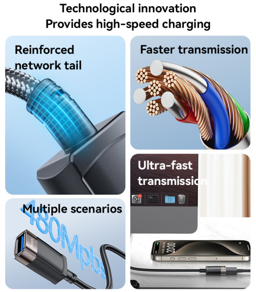 GS26 1.5M Braided Cable Aluminum Alloy High-speed Transmission USB 2.0 Extension Cable