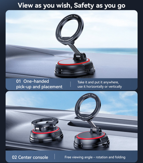 C219 360 Rotation And Folding Zinc Alloy Center Console Magsafing Suction Cup Car Phone Holder