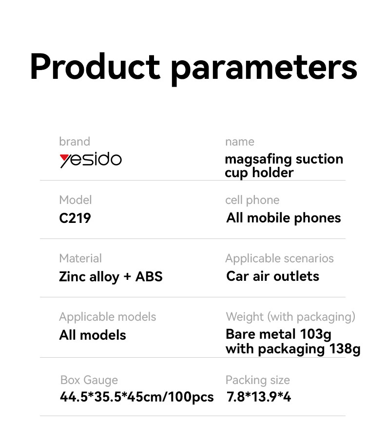 Yesido C219 Table/car Magnetic Phone Holder Parameter