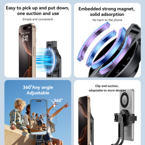 SF24 360 Adjustable BT5.2 Aluminum Alloy 2 in 1 Magnetic Double Clamp Selfie Stick Tripod