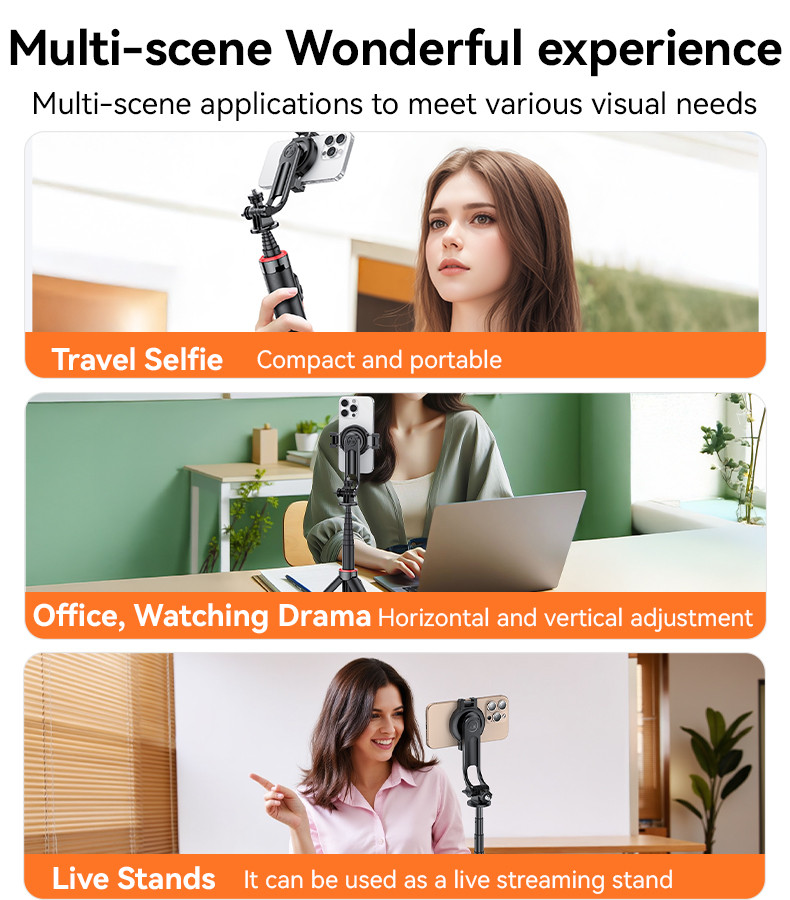 Yesido SF24 2 in 1 Magnetic Double Clamp Selfie Stick Tripod Details