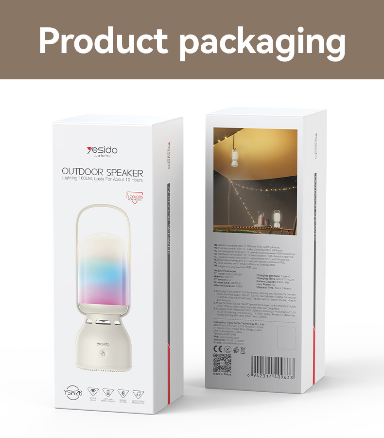 Yesido YSW26 Outdoor RGB Bluetooth Speaker Packaging