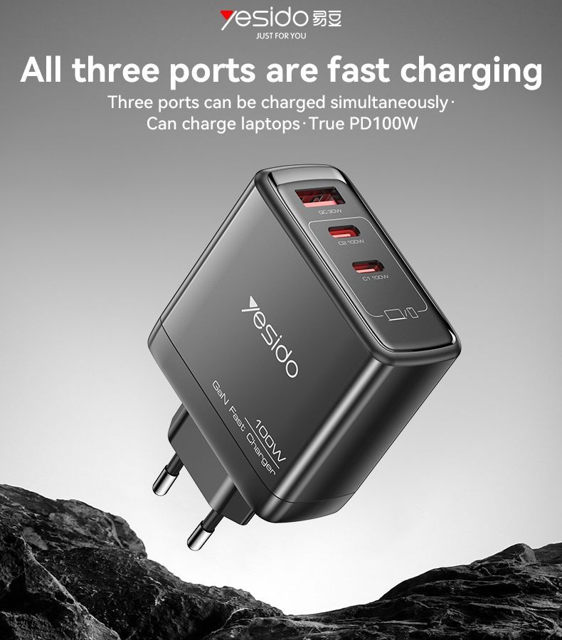 YC142 EU 100W GaN Fast Charging Charger(A+C1+C2)