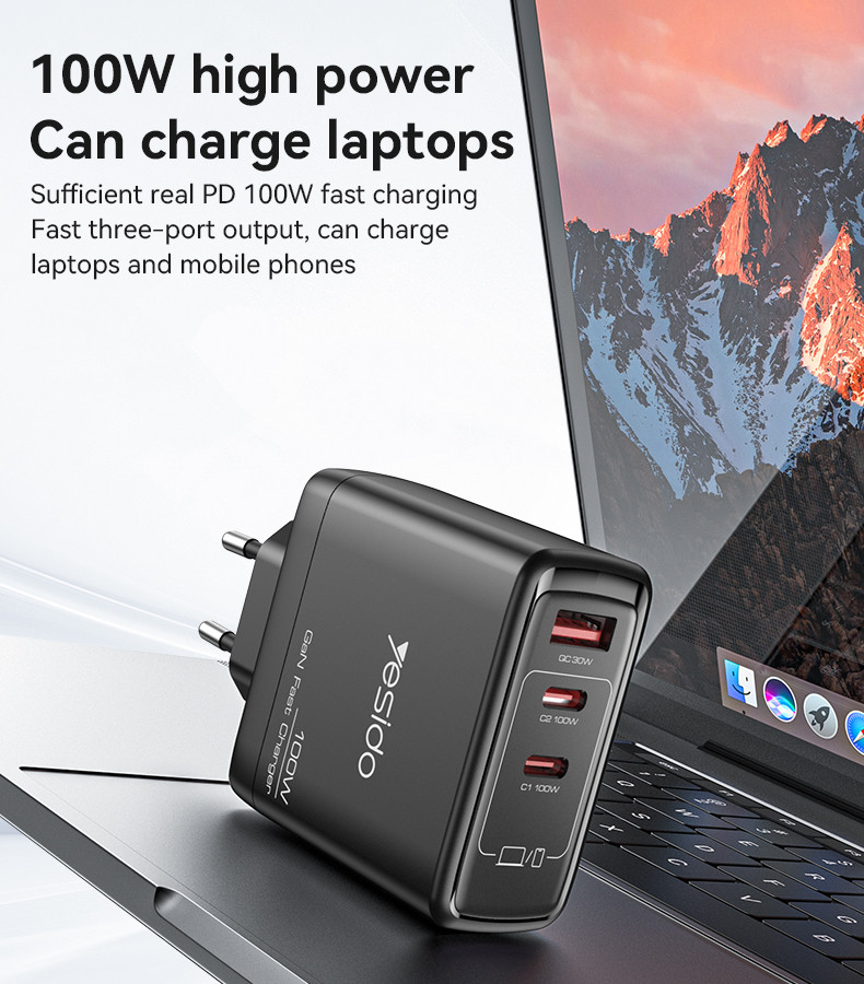 YC142 EU 100W GaN Fast Charging Charger(A+C1+C2) Details