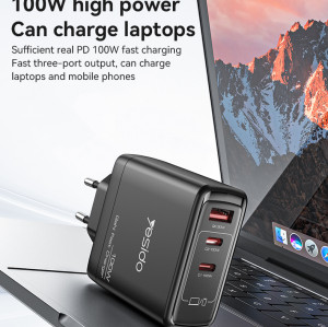 YC95 GaN PD100W Fast Charging Smaller Size 2*USB-C & USB-A Three Ports UK Standard Charger