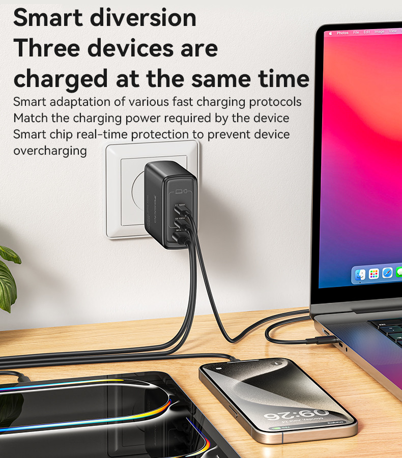 YC95 UK 100W GaN Fast Charging Charger(A+C1+C2) Details