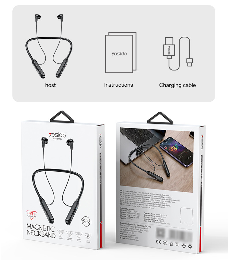 YESIDO YSP21 Sports Necklace Wireless Earphone Packaging