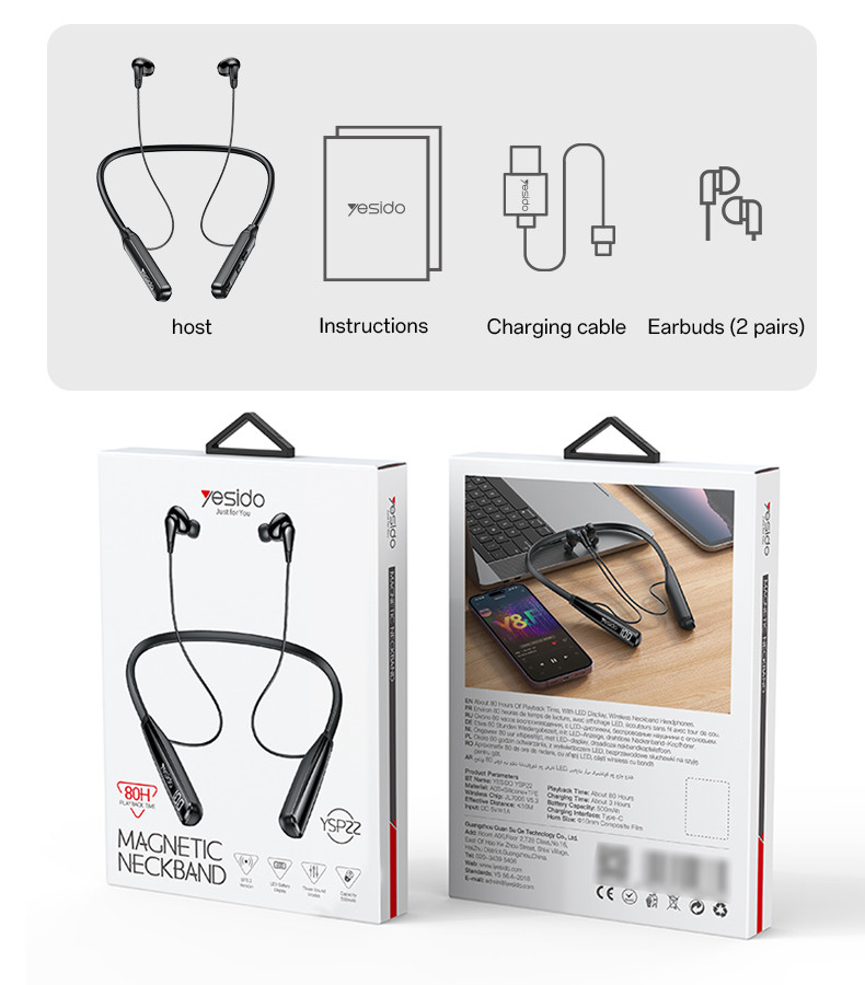 YESIDO YSP22 LED Indicator Necklace Wireless Earphone Packaging