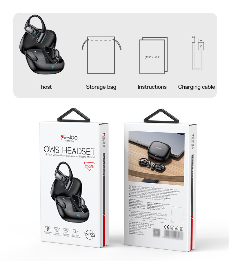 YSP23 ANC+ENC OWS Wireless Earphones Packaging