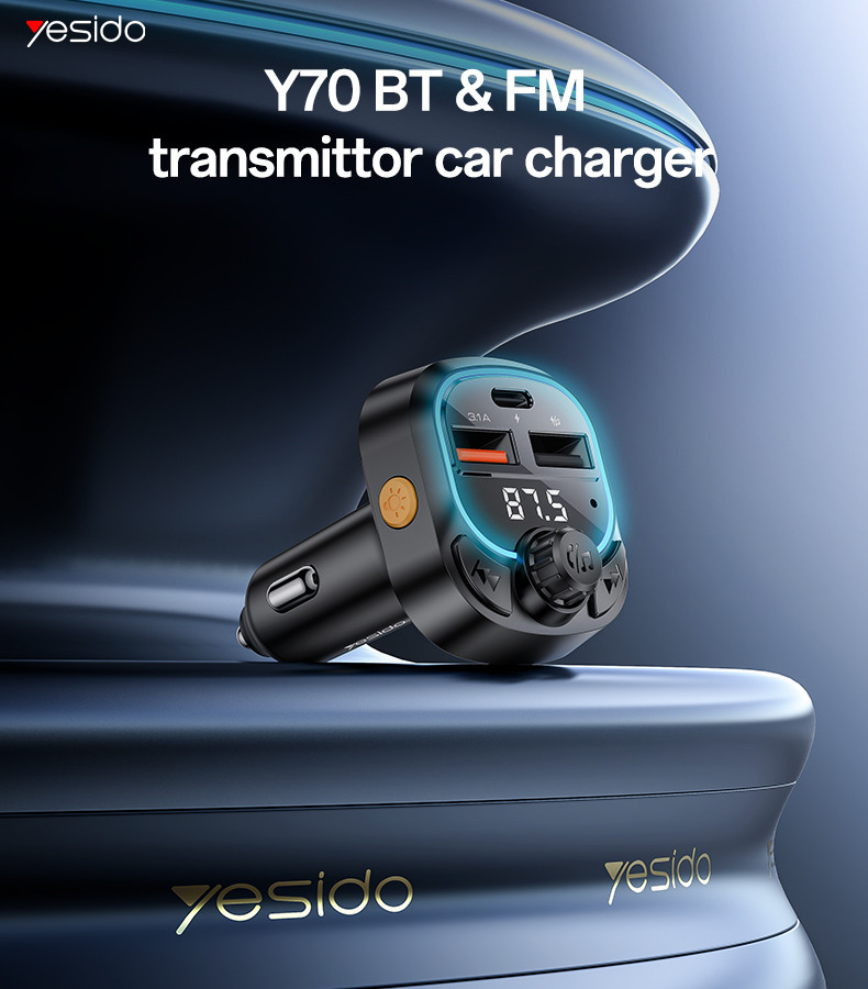 Yesido Y70 15W Fast Charging BT& FM Transmittor Car Charger