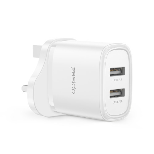 YC91 12W 2*USB-A Dual-port Fast Charging Small And Portable Safety Protection UK Plug Travel Charger