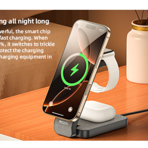 DS26 15W Wireless Fast Charging With Nightlight Foldable Design 3 in1 Desktop Stand Wireless Charger