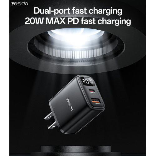 YC12U USB-A & USB-C Dual-port PD 20W Fast Charging US Digital Display Charger