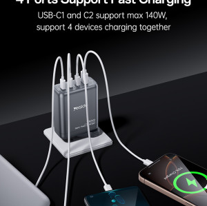 YC143 Yesido GaN 140W Fast Charging 4 Ports Output Support Charging Laptop US Charger