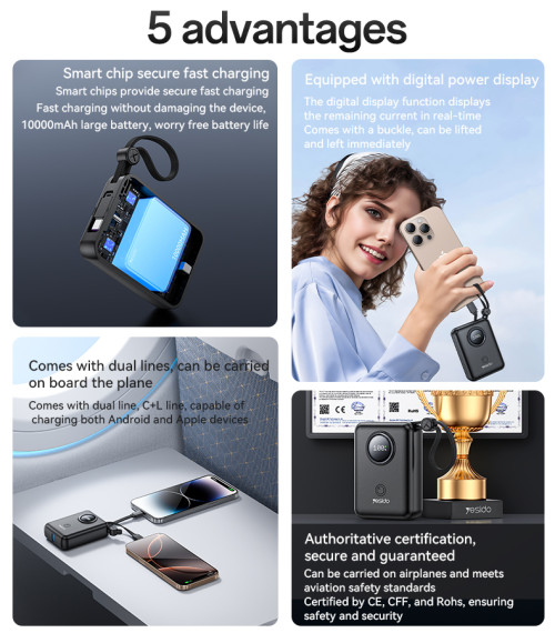 YP64 10000mAh 22.5W Fast Charging Large Capacity Mini Built-in L+C Cable Power Bank