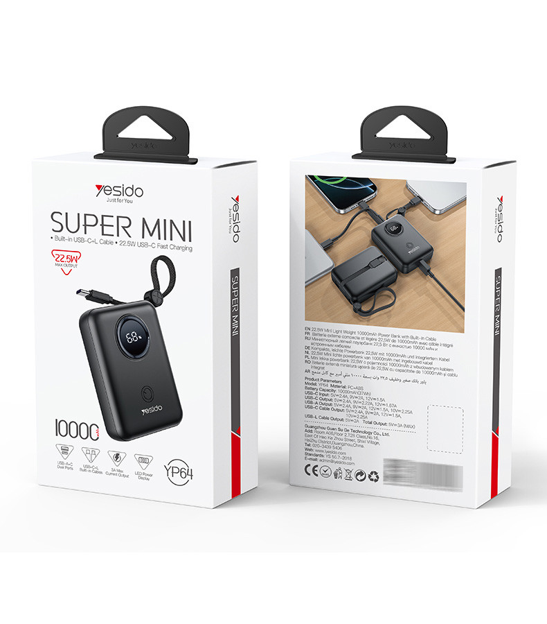 YP64 10000mAh 22.5W Fast Charging Large Capacity Power Bank Packaging