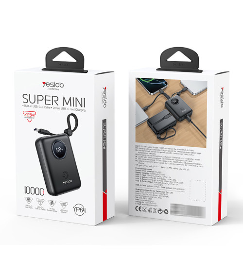 YP64 10000mAh 22.5W Fast Charging Large Capacity Mini Built-in L+C Cable Power Bank