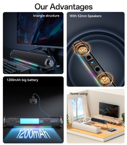 YSW27 10W 1200mAh Big Battery Support BT5.3 and Audio Cable With RGB Light Wireless Speaker