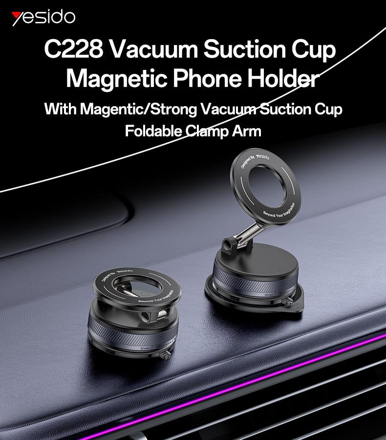 Yesido C228 Foldable Clamp Arm Magnetic Vacuum Suction Cup Car Phone Holder