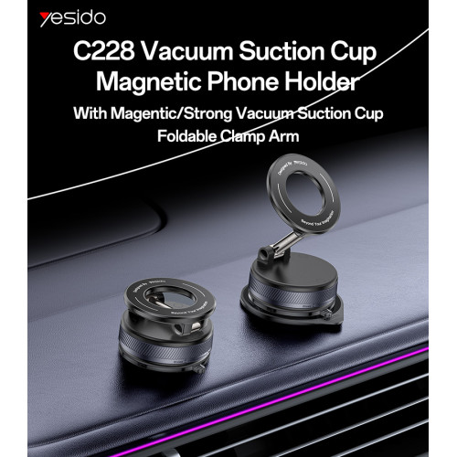 C228 360 Rotation Foldable Clamp Arm Magnetic Vacuum Suction Cup Car Phone Holder Innovative Design