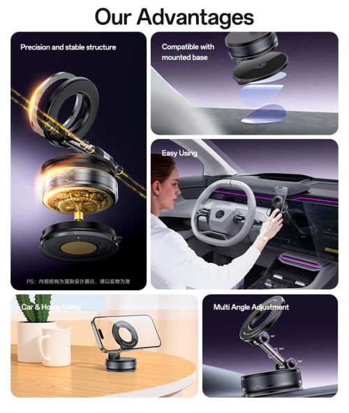 C228 360 Rotation Foldable Clamp Arm Magnetic Vacuum Suction Cup Car Phone Holder Innovative Design